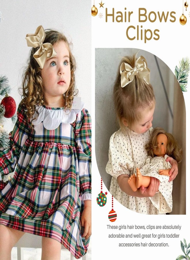OAOLEER 2PCS 4.5inch Hair Bows for Girls, Gold Sparkling Satin Alligator Clips Sparkling Ribbon Bow Hair Accessories for Girls Infants Toddlers Kids Teens Children (Gold) - Image 4